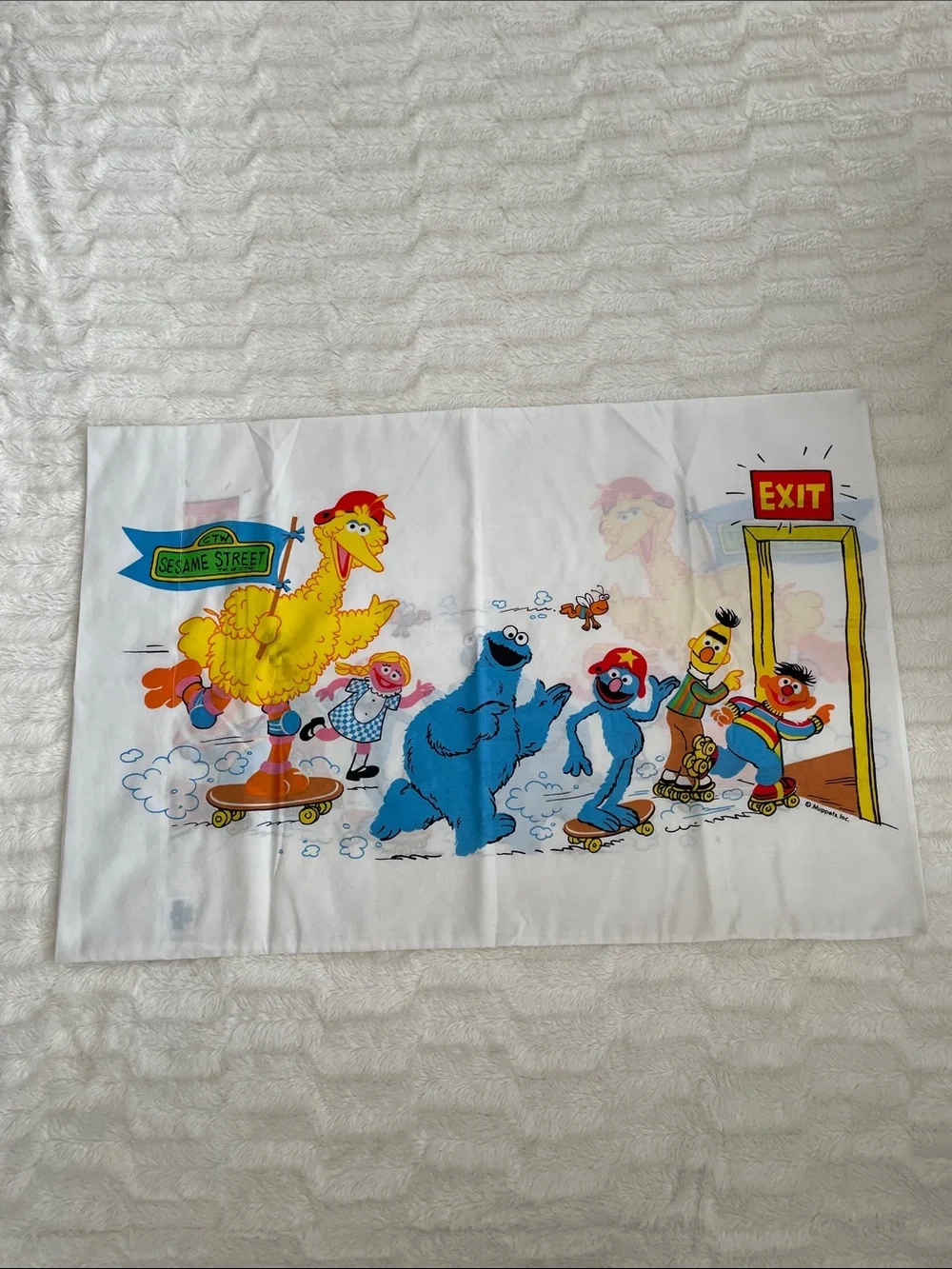 Vintage Sesame Street Skateboarding Characters Pillowcase - Yellow, Blue, Red
